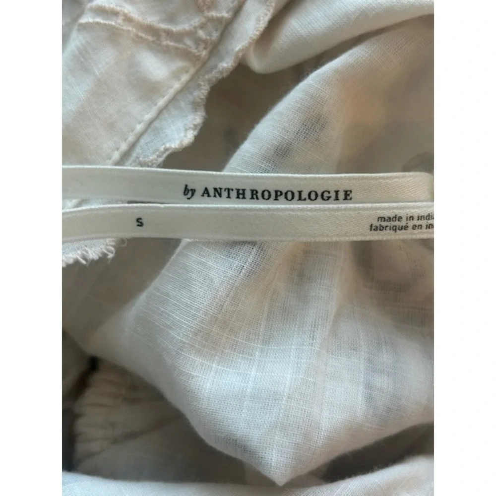 Anthropologie‎ Embroidered Blouse Ivory Floral Peplum V Neck Size Small